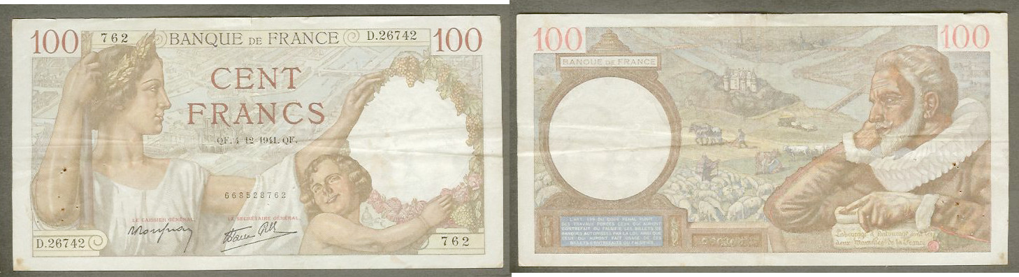 100 Francs Sully 4-12-1941 TTB-